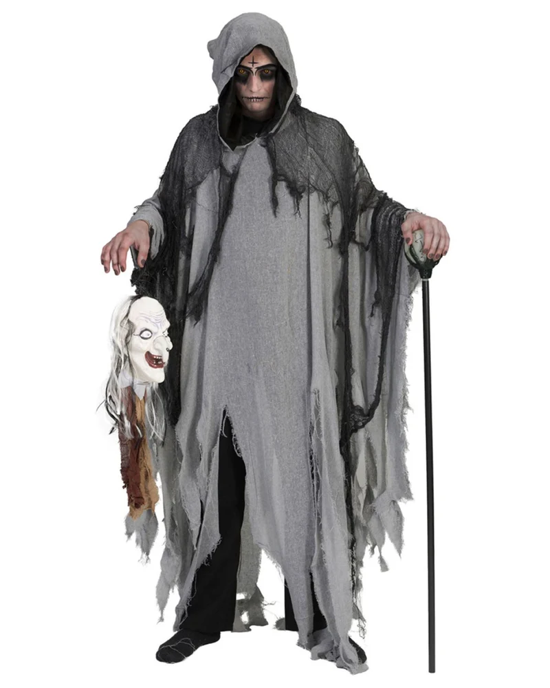 Dunkler Sensenmann Umhang - Halloween Verkleidung mit Kapuze | Grau