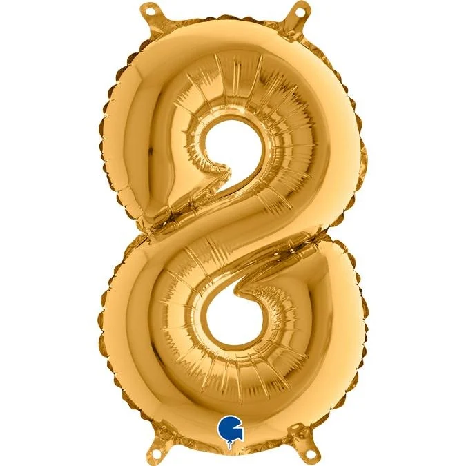 14"/Ø36cm Mini Zahlen Folienballon | Gold #8