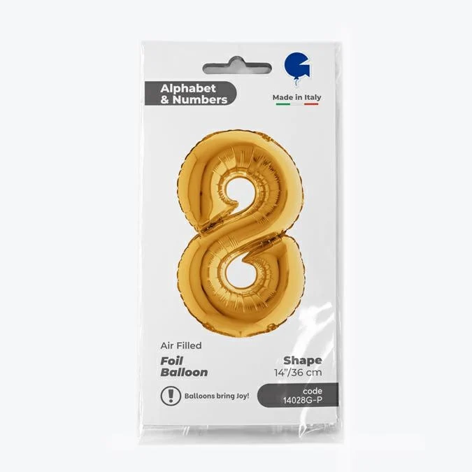14"/Ø36cm Mini Zahlen Folienballon | Gold #8