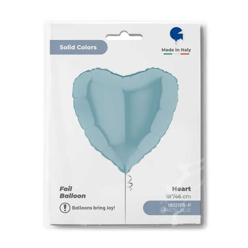 18"/Ø46cm Herz Folienballon Uni | Hellblau Pastell