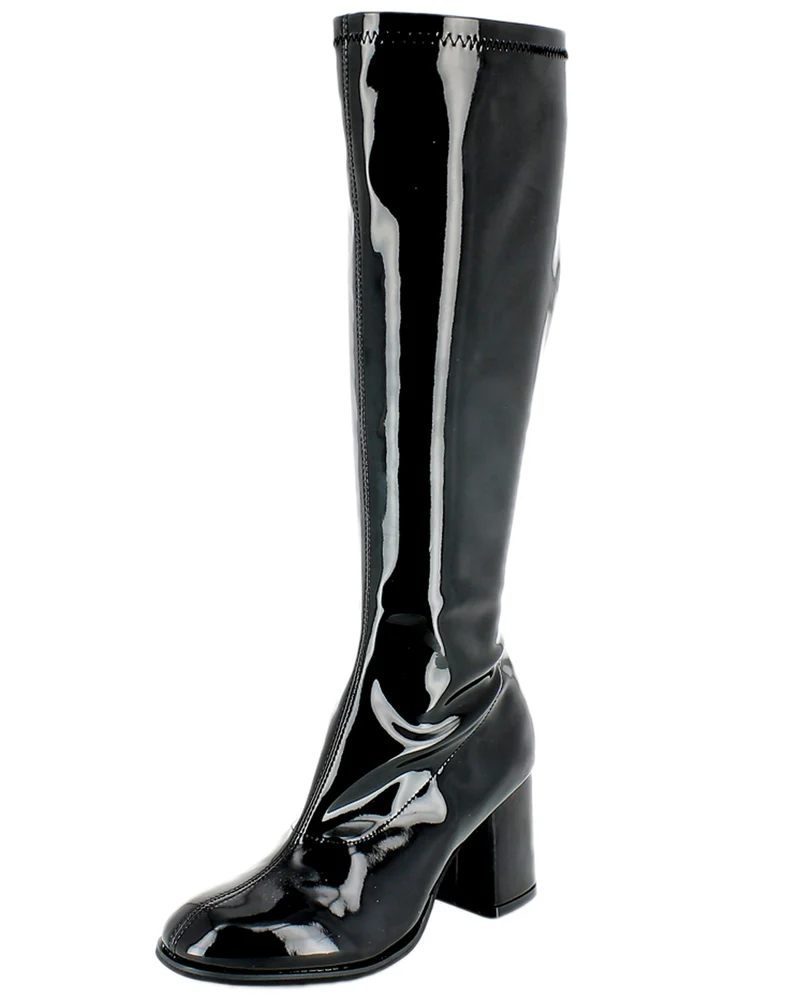 Gogo Damen Retro Lackstiefel mit schmalem Schaft | Schwarz