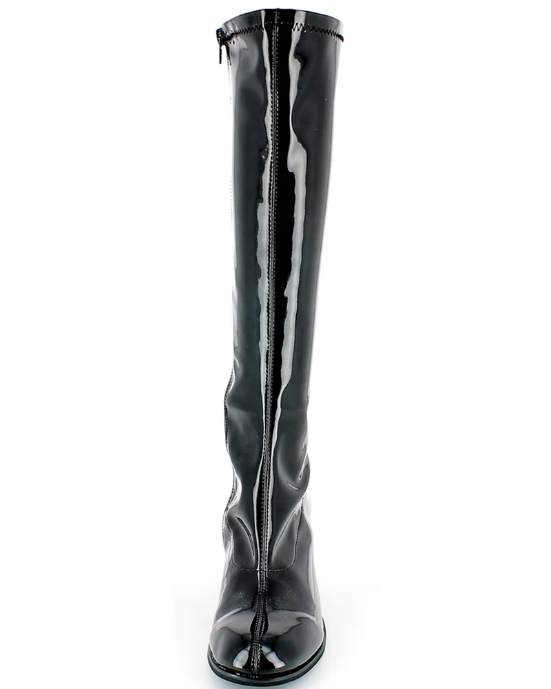 Gogo Damen Retro Lackstiefel mit schmalem Schaft | Schwarz