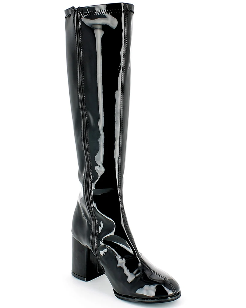 Gogo Damen Retro Lackstiefel mit schmalem Schaft | Schwarz