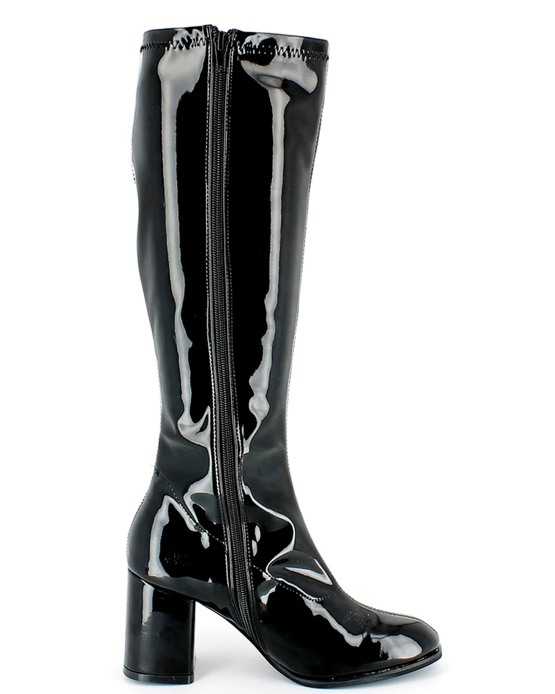 Gogo Damen Retro Lackstiefel mit schmalem Schaft | Schwarz