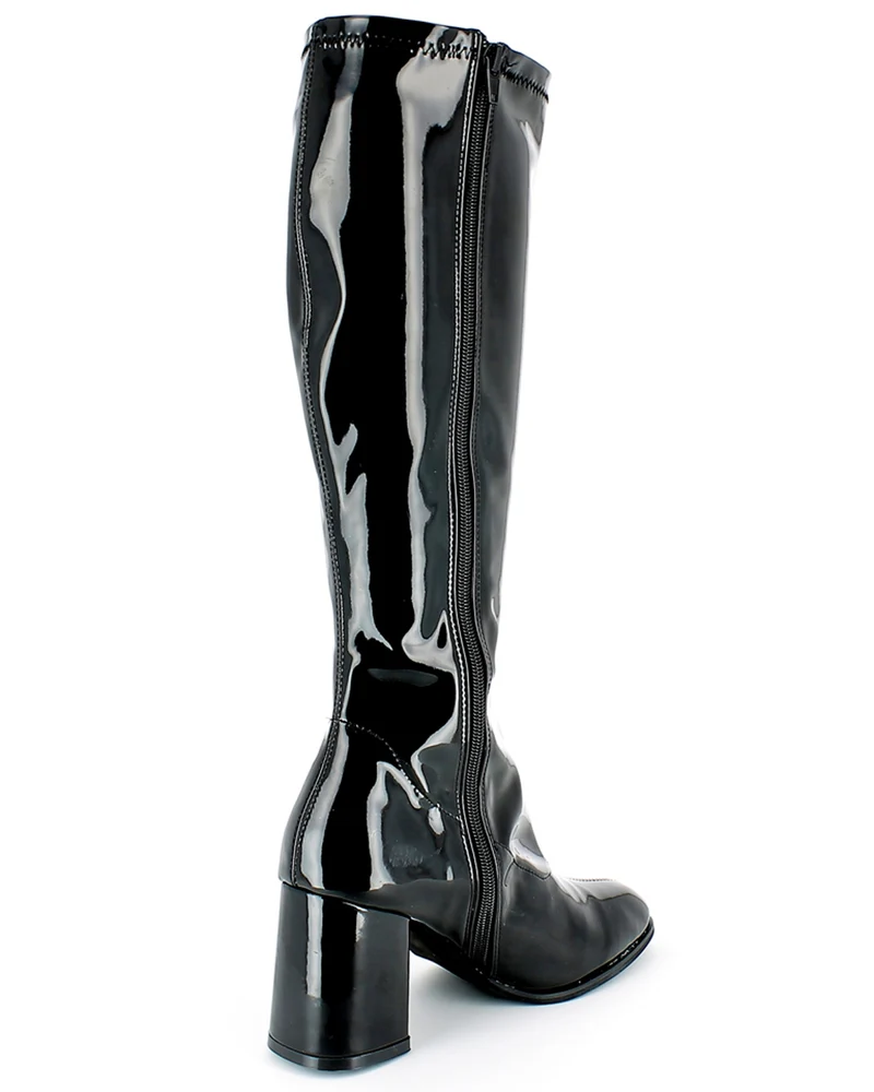 Gogo Damen Retro Lackstiefel mit schmalem Schaft | Schwarz