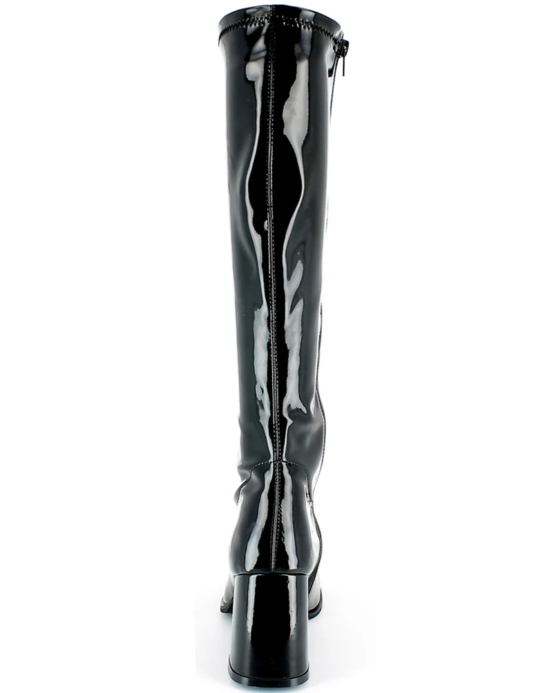 Gogo Damen Retro Lackstiefel mit schmalem Schaft | Schwarz