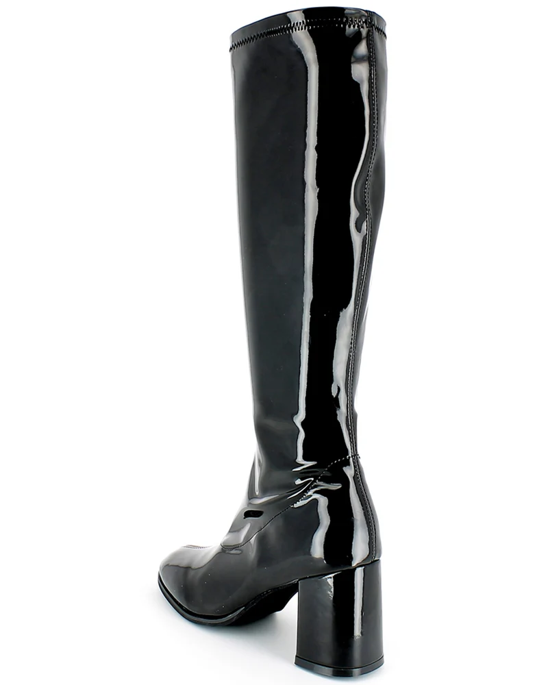 Gogo Damen Retro Lackstiefel mit schmalem Schaft | Schwarz