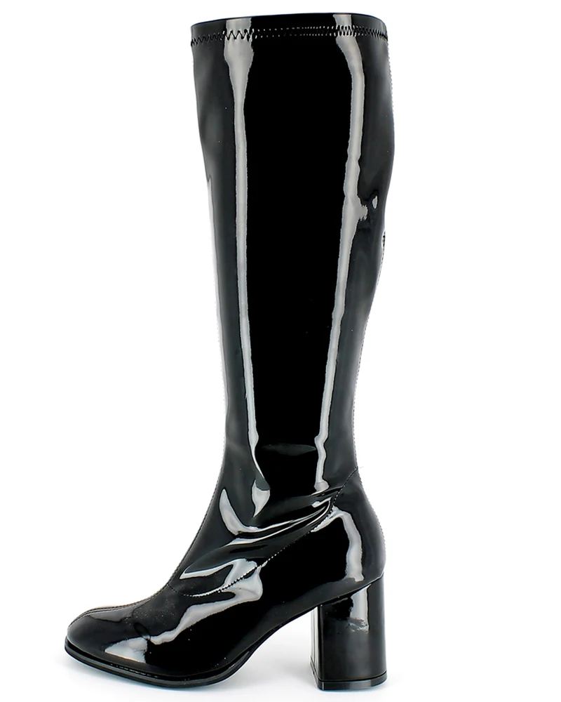 Gogo Damen Retro Lackstiefel mit schmalem Schaft | Schwarz