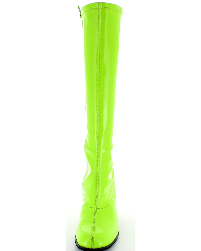 Gogo Damen Retro Lackstiefel mit schmalem Schaft | Grün