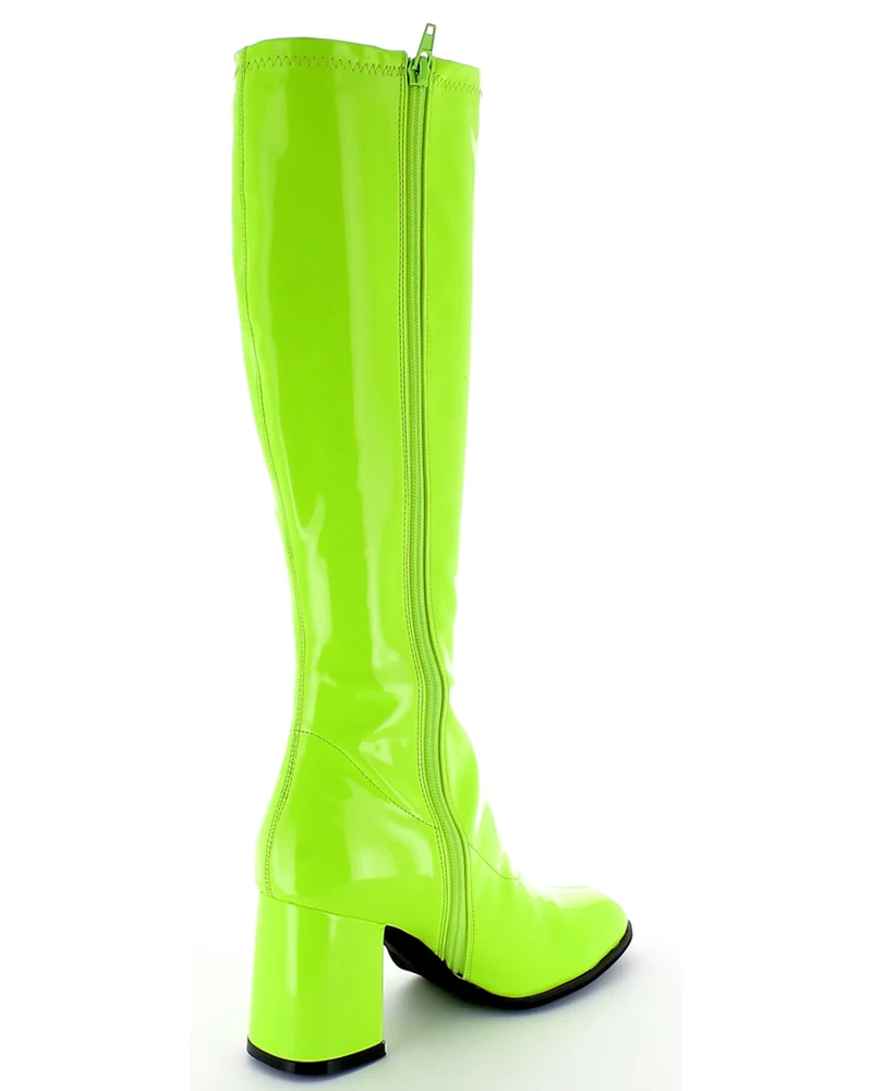 Gogo Damen Retro Lackstiefel mit schmalem Schaft | Grün