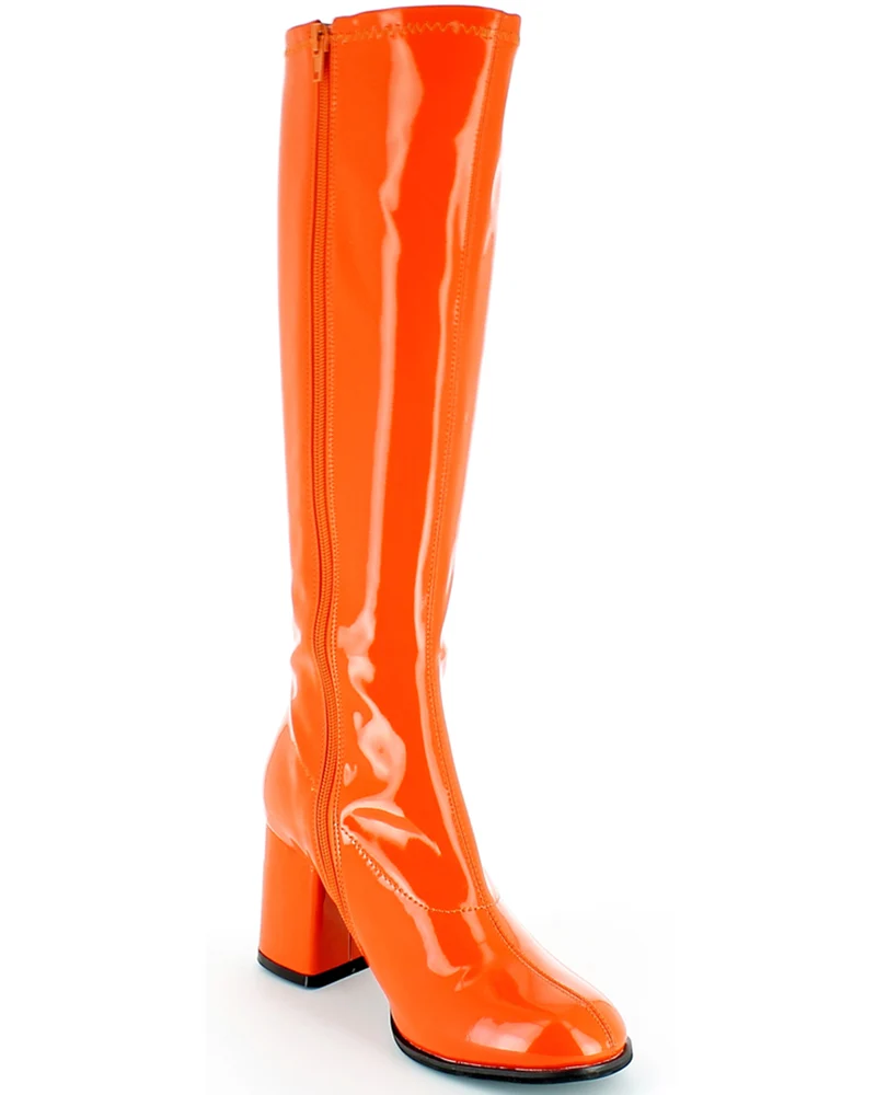 Gogo Damen Retro Lackstiefel mit schmalem Schaft | Orange