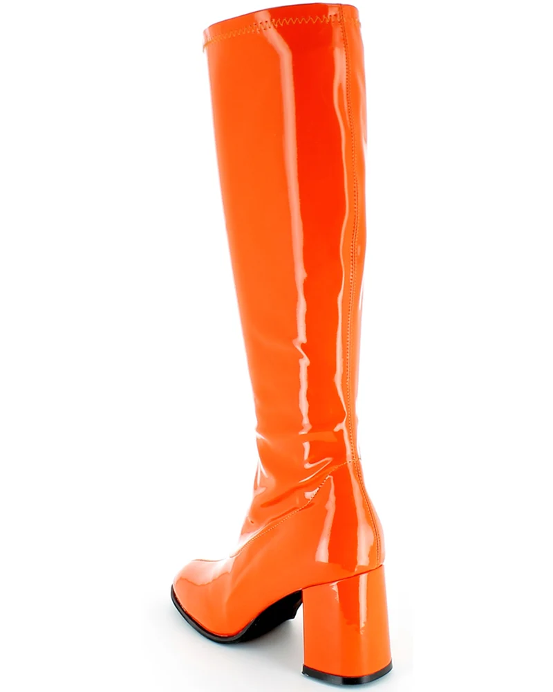 Gogo Damen Retro Lackstiefel mit schmalem Schaft | Orange