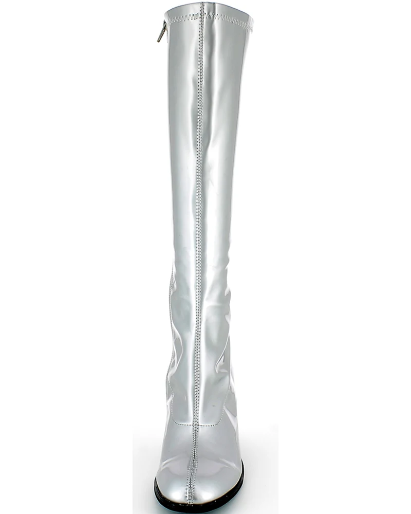 Gogo Damen Retro Lackstiefel mit schmalem Schaft | Silber