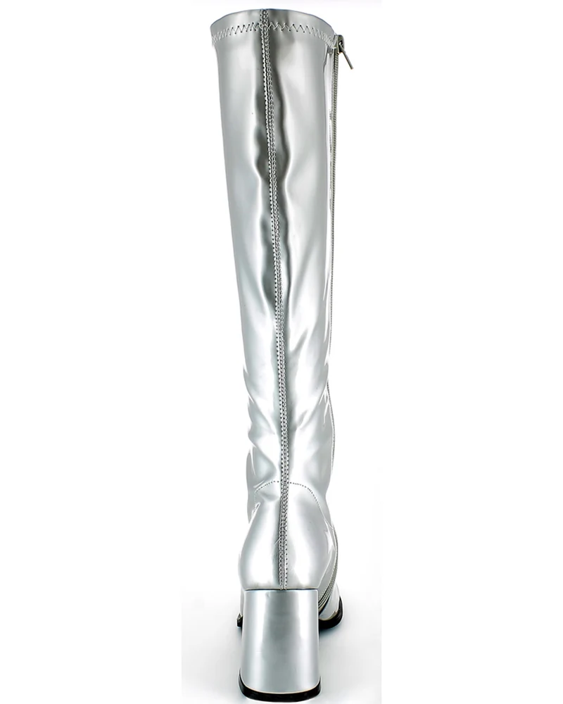 Gogo Damen Retro Lackstiefel mit schmalem Schaft | Silber