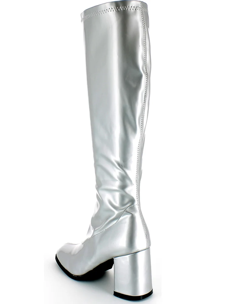 Gogo Damen Retro Lackstiefel mit schmalem Schaft | Silber