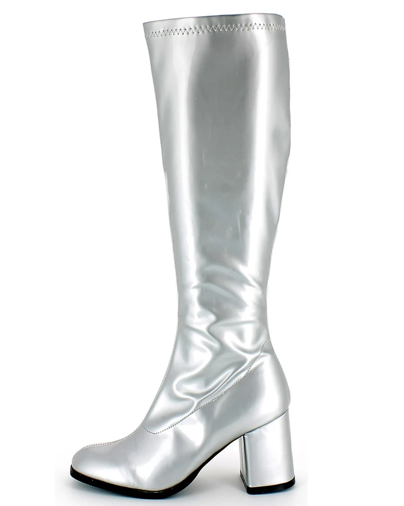 Gogo Damen Retro Lackstiefel mit schmalem Schaft | Silber