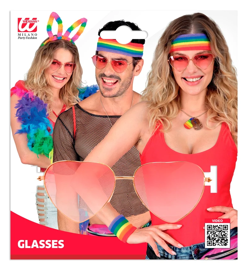 Herzbrille mit farbigen Gläsern | Gold Rot