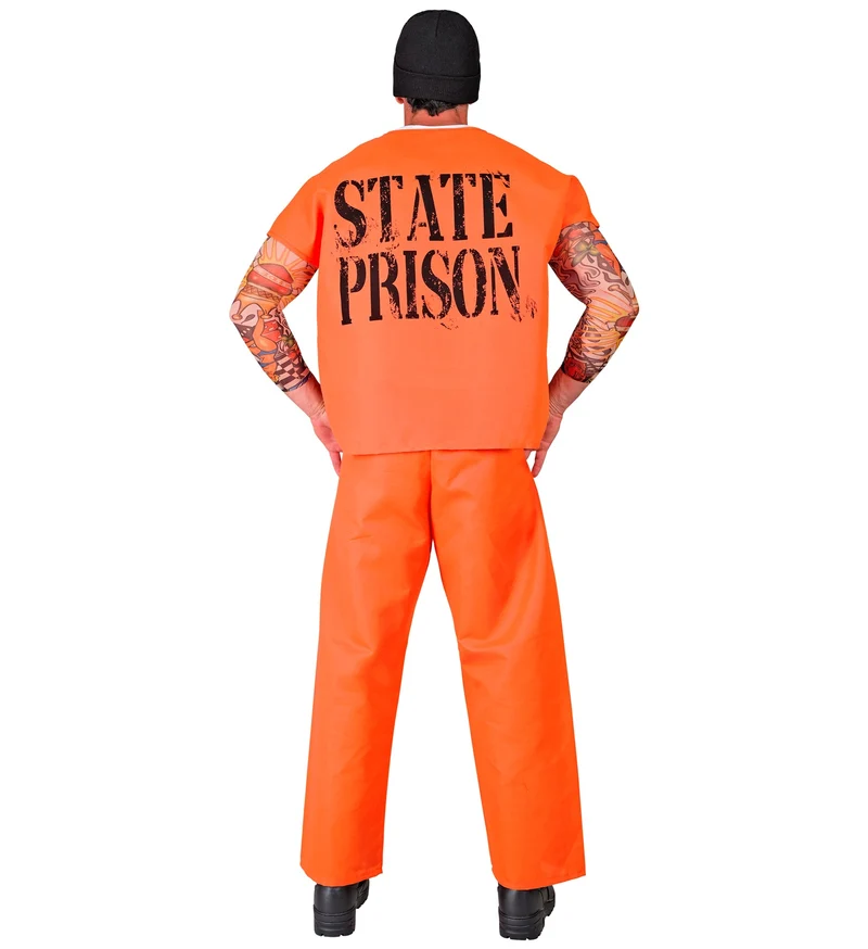 Sträfling Kostüm für Herren | Kostüm mit Bart- Orange