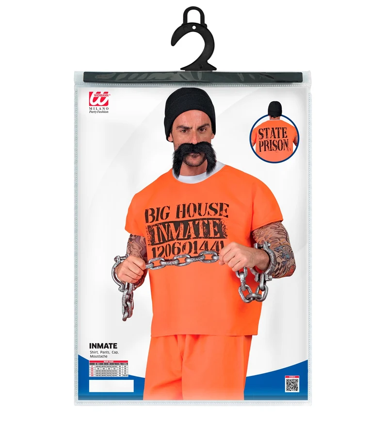 Sträfling Kostüm für Herren | Kostüm mit Bart- Orange