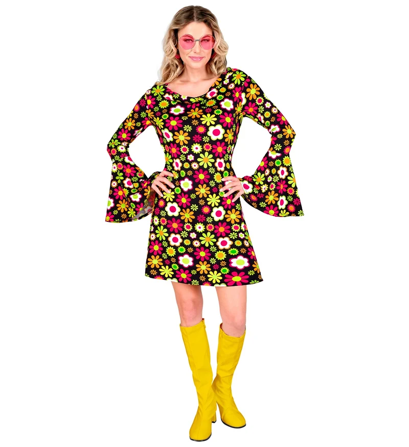 Retro Damen Kleid "Flowers" | Mehrfarbig - Kostüm 60er 70er Jahre