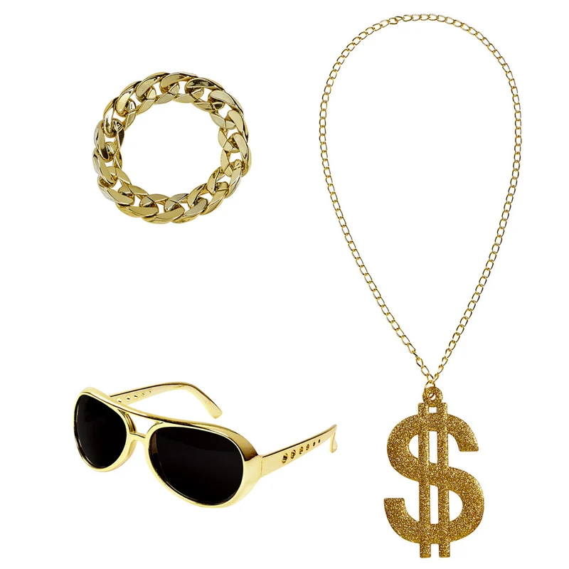 Pimp Kostümset | Dollar Kette, Armband, Brille