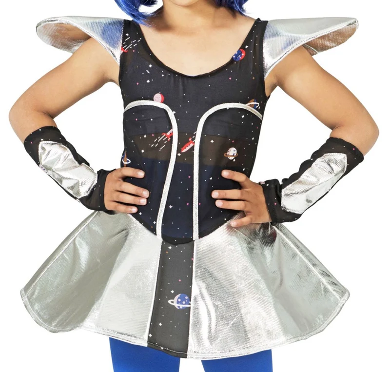 Space Girl Kostüm "Leia" für Mädchen | Silber Metallic