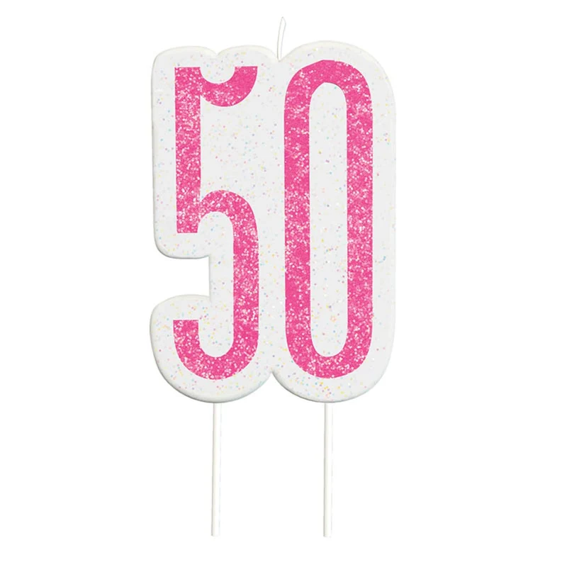 Zahlenkerze Picker Glitz #50 Pink