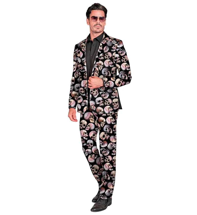 Halloween Designer Anzug "Totenkopf" 2-tlg. UV | Mehrfarbig - Herren Kostüm