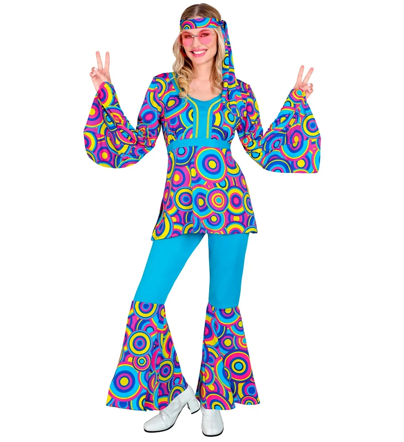 Hippie Kostüm "Bubbles" für Damen | Blau - Anzug 60er 70er Jahre