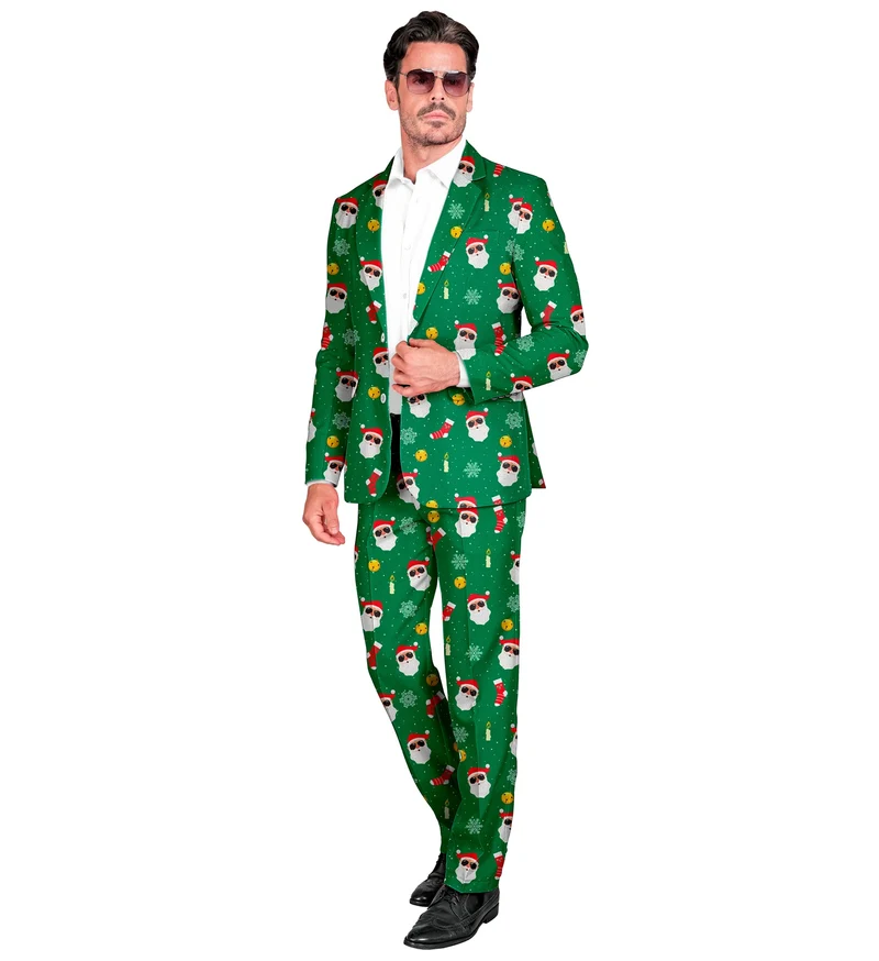Designer Anzug "Weihnachtsmann" 2-tlg. UV | Grün - Herren Weihnachten Kostüm