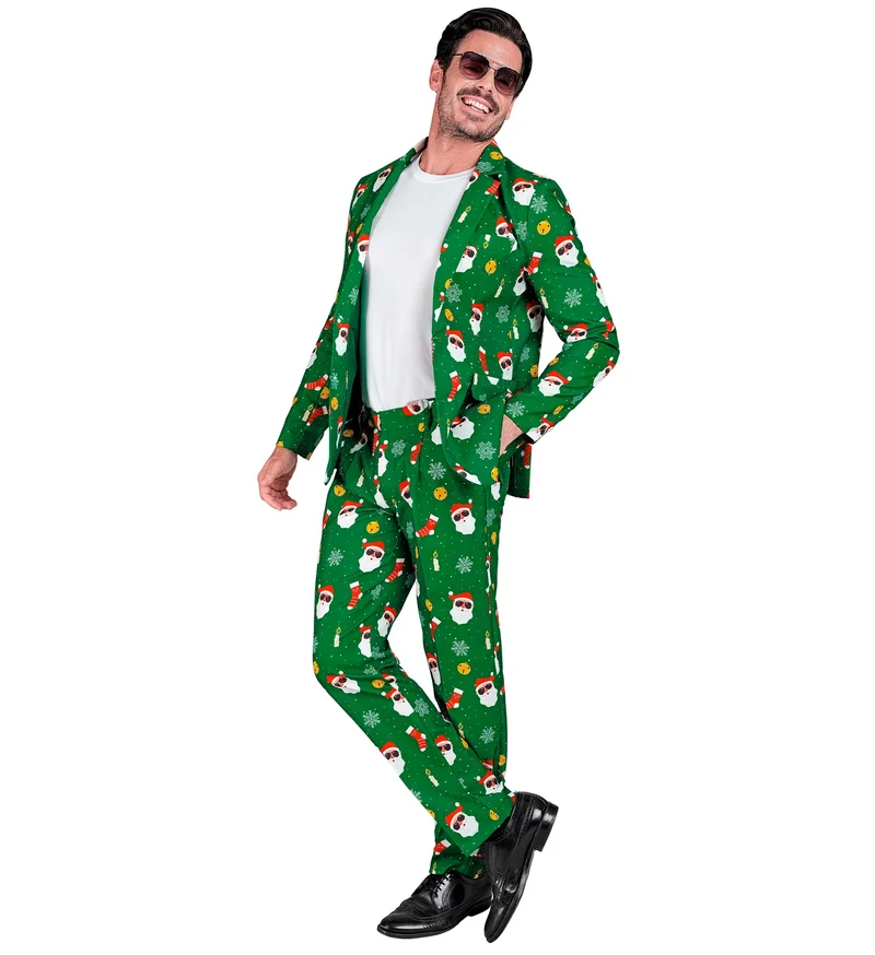 Designer Anzug "Weihnachtsmann" 2-tlg. UV | Grün - Herren Weihnachten Kostüm