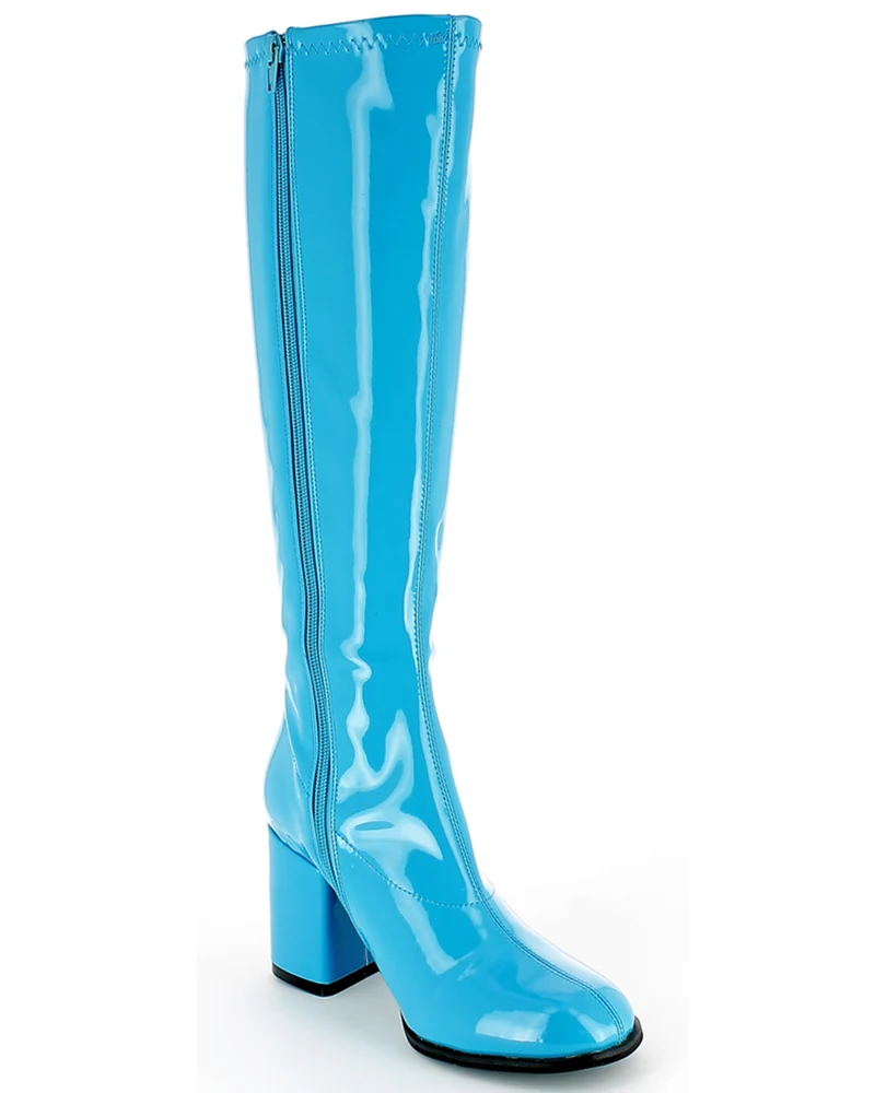 Gogo Damen Retro Lackstiefel mit schmalem Schaft | Türkis