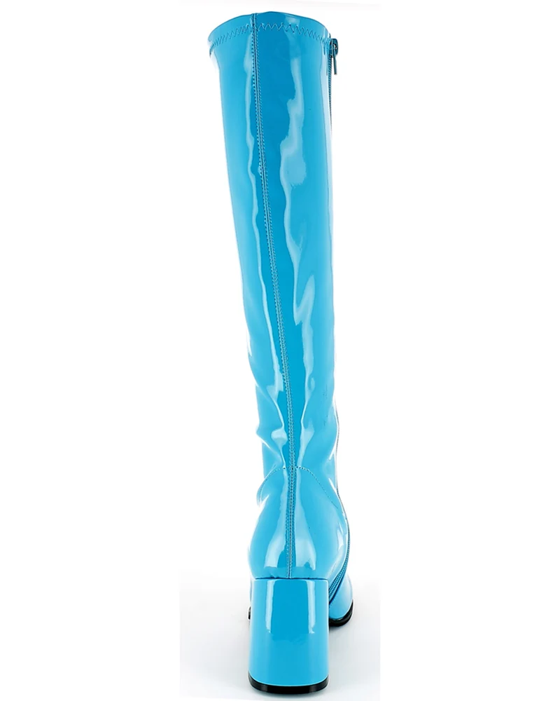Gogo Damen Retro Lackstiefel mit schmalem Schaft | Türkis