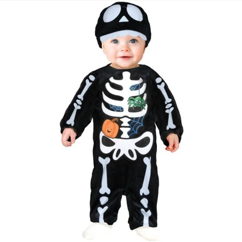 Babykostüm "Skelett boo" für Kinder | Overall, Kopfbedeckung