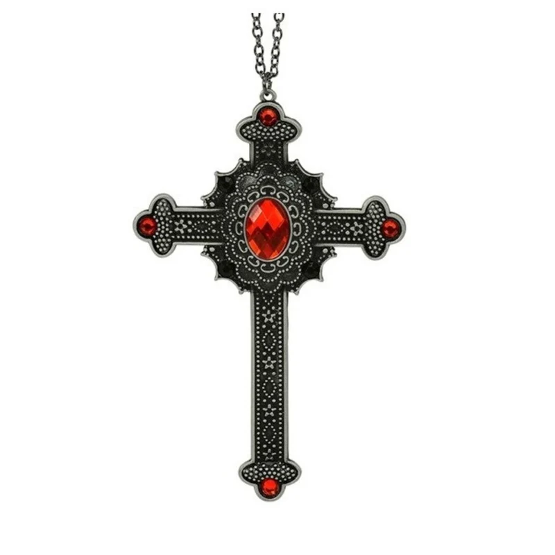 Vampir Halskette Gotisches Kreuz mit roten Edelsteinen