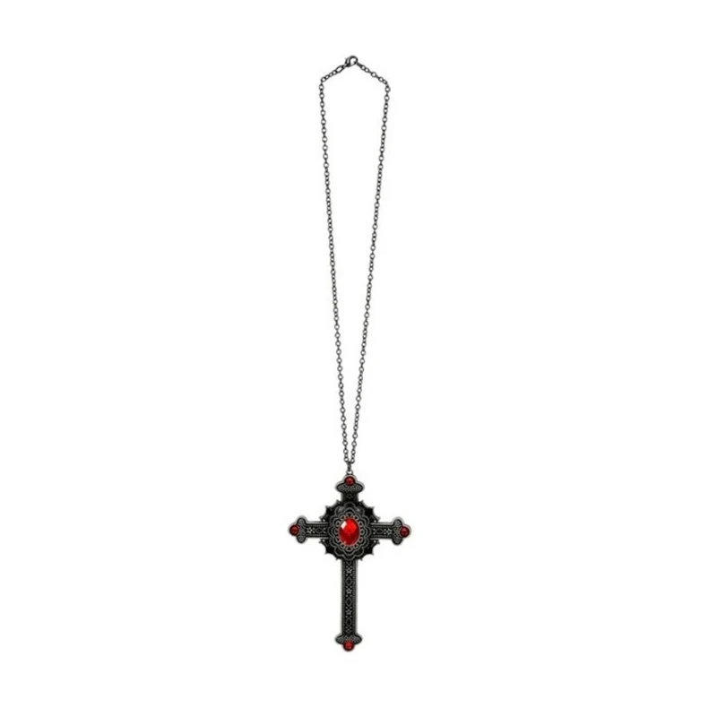 Vampir Halskette Gotisches Kreuz mit roten Edelsteinen