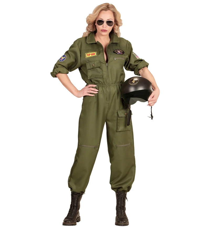 "Kampfjet Pilotin" Damenkostüm - Flieger Overall | Grün