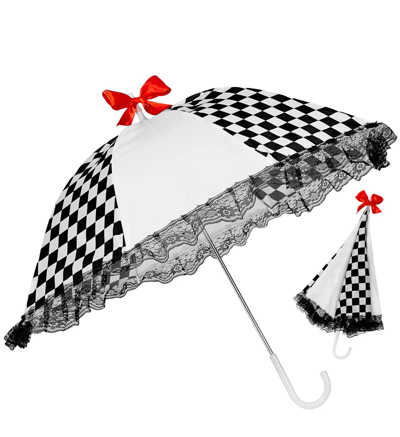Schwarz Weißer Zirkusschirm - 77 cm | Kostüm Harlekin Pierrot