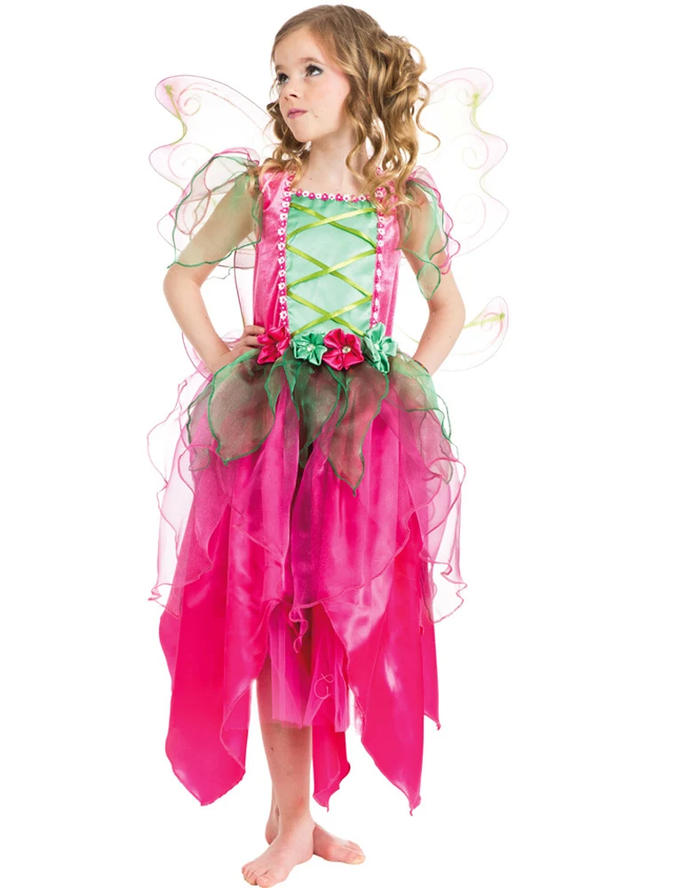 Feen Kostüm "Flower" für Mädchen - Pink Grün | Blumenfee Elfe Waldfee Kinder Verkleidung
