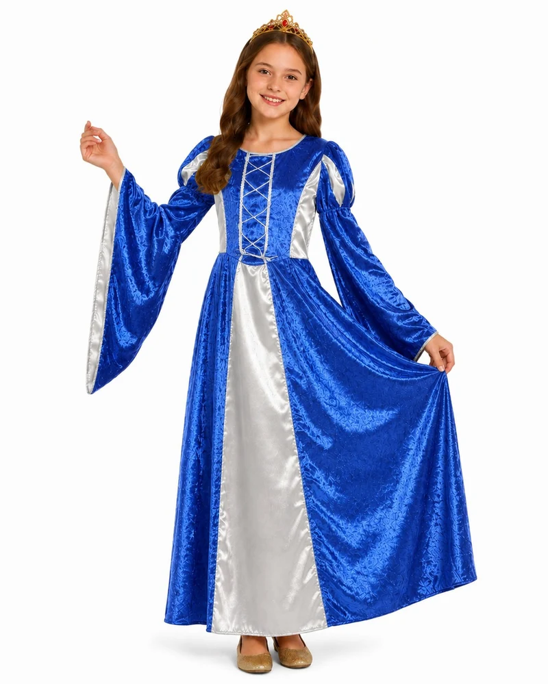 Burgfräulein Kostüm "Prinzessin Helena" für Mädchen | Blau Silber