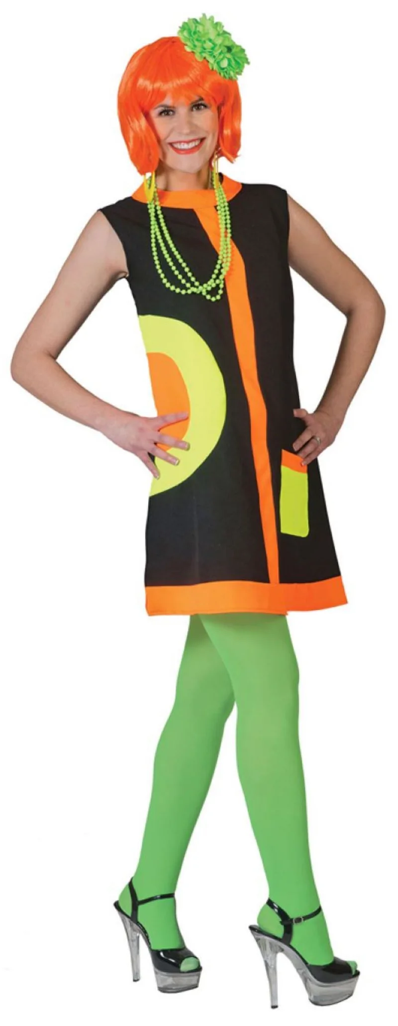 Hippie Kostüm Mod Dress Neon für Damen