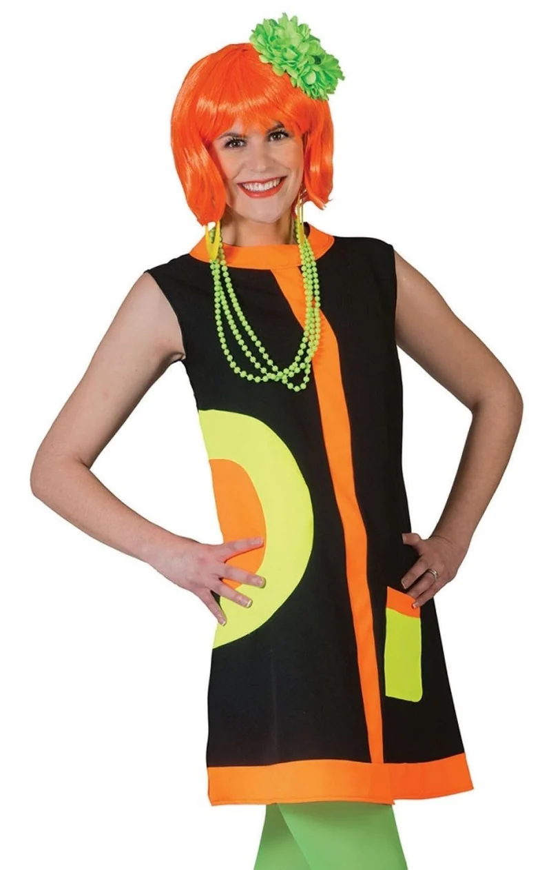 Hippie Kostüm Mod Dress Neon für Damen