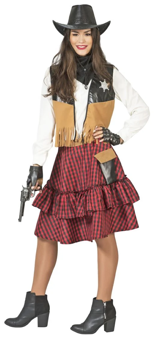 Cowgirl Kostüm "Austine" für Damen - Rot Schwarz | Cowboy Western Damenkostüm