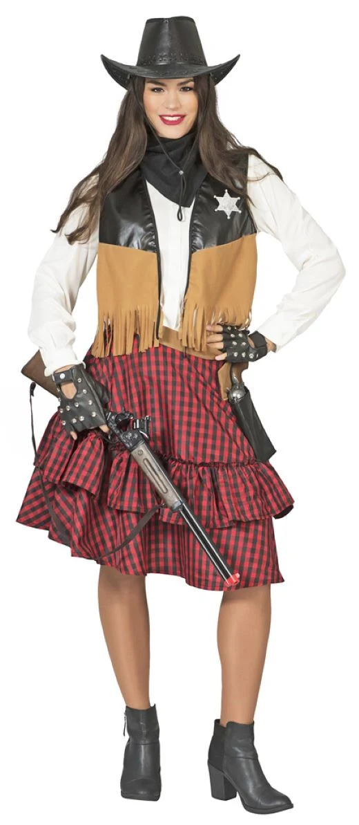 Cowgirl Kostüm "Austine" für Damen - Rot Schwarz | Cowboy Western Damenkostüm