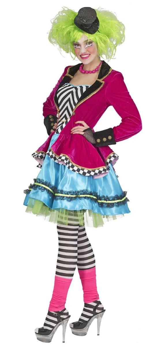 Verrückter Hutmacher Kostüm für Damen | Buntes Kleid