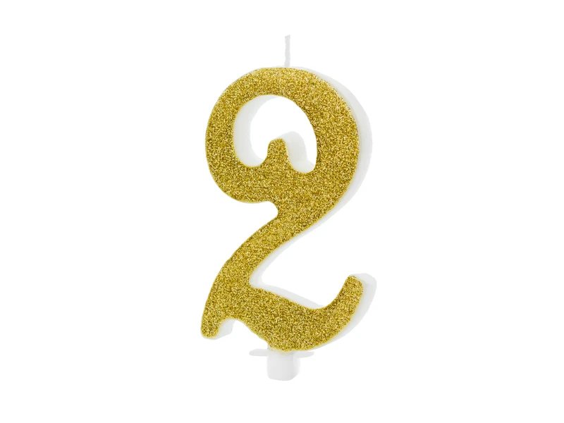 Geburtstagskerze Glitter Gold - 10 cm | Ziffer ''2''