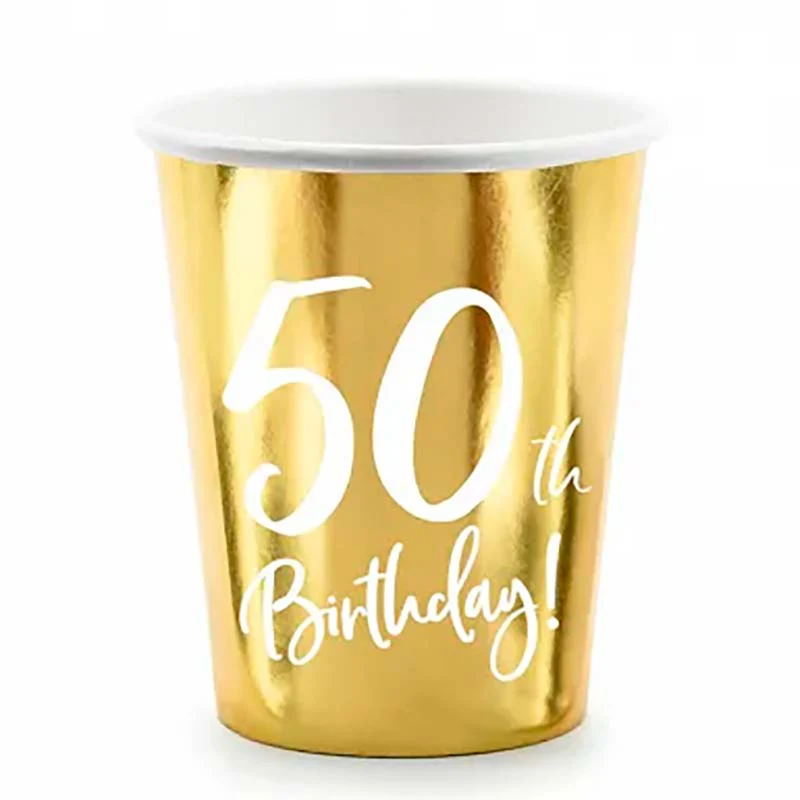 Pappbecher Happy Birthday #50 220ml/6Stk. Gold