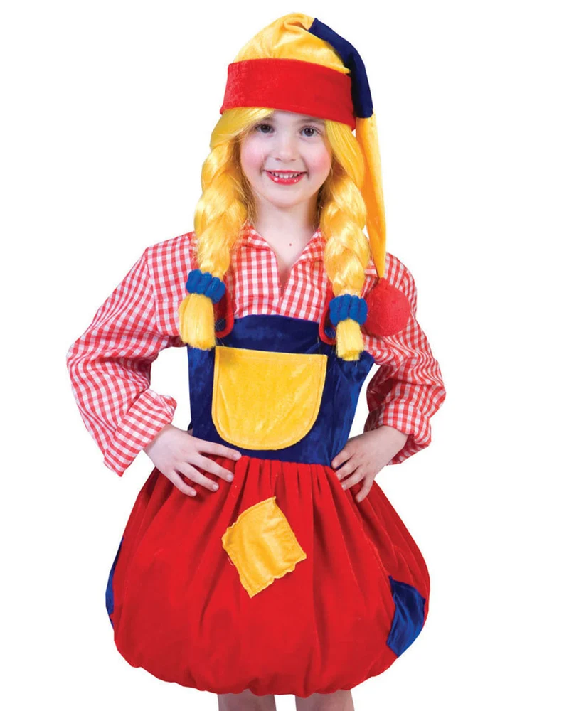 Kinder Zwergen Kostüm "Pitcha" für Mädchen | Buntes Ballonkleid mit Zwergenmütze