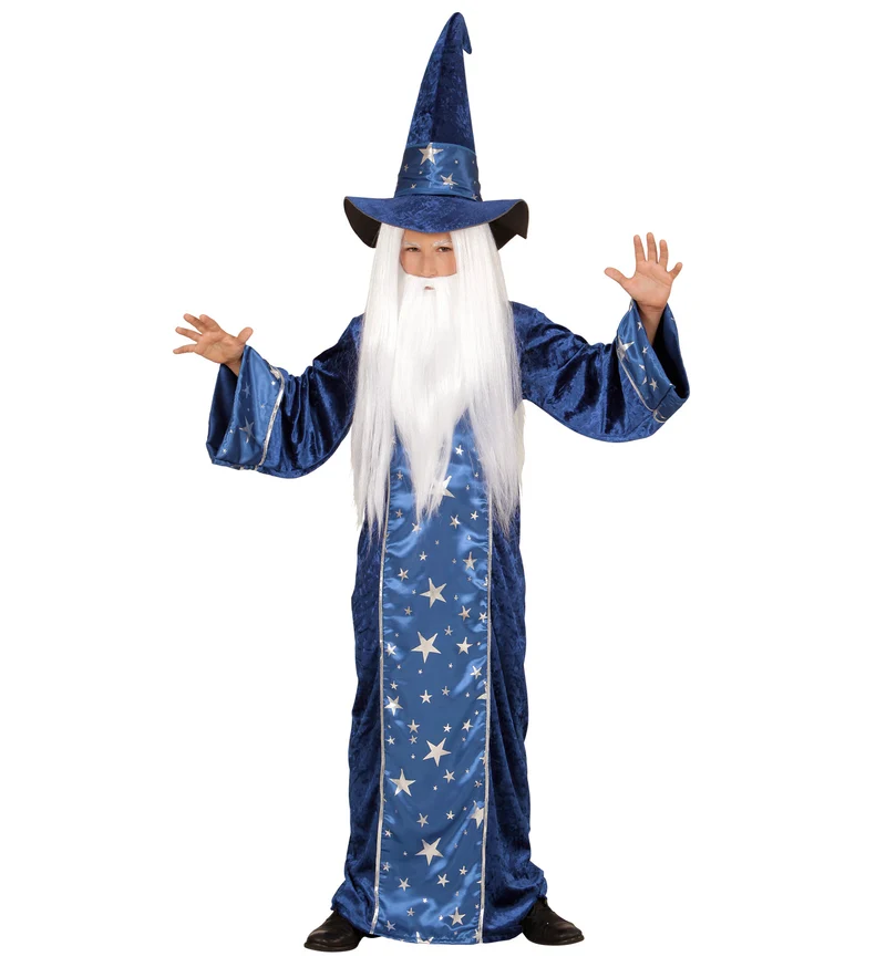 "Fantasy Zauberer" Kinderkostüm | Blau Gold - Robe und Hut