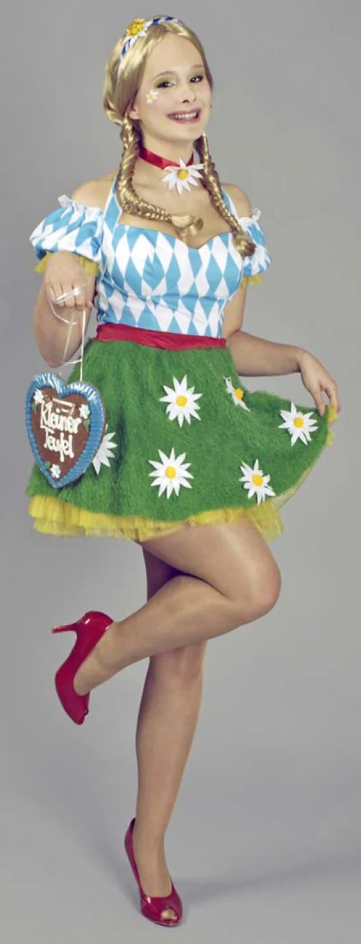 Oktoberfest Wiesn Kleid für Damen | Dirndl Kostüm Blau Weiß